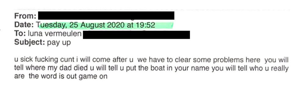 Luna Vermeulen was blamed for this. This ‘clear language’ was sent from Nabod on 25 August